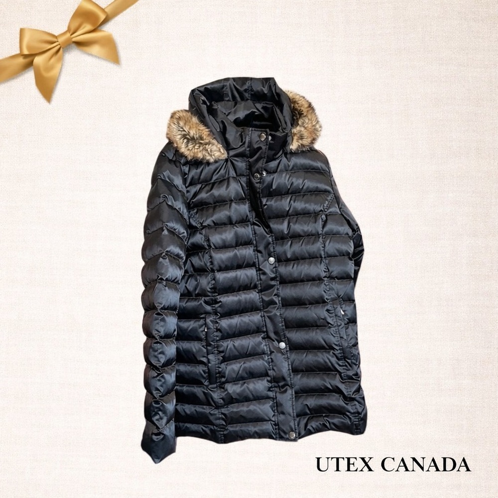 Utex Canada Black Down Puffer Jacket Faux Fur Hood XL